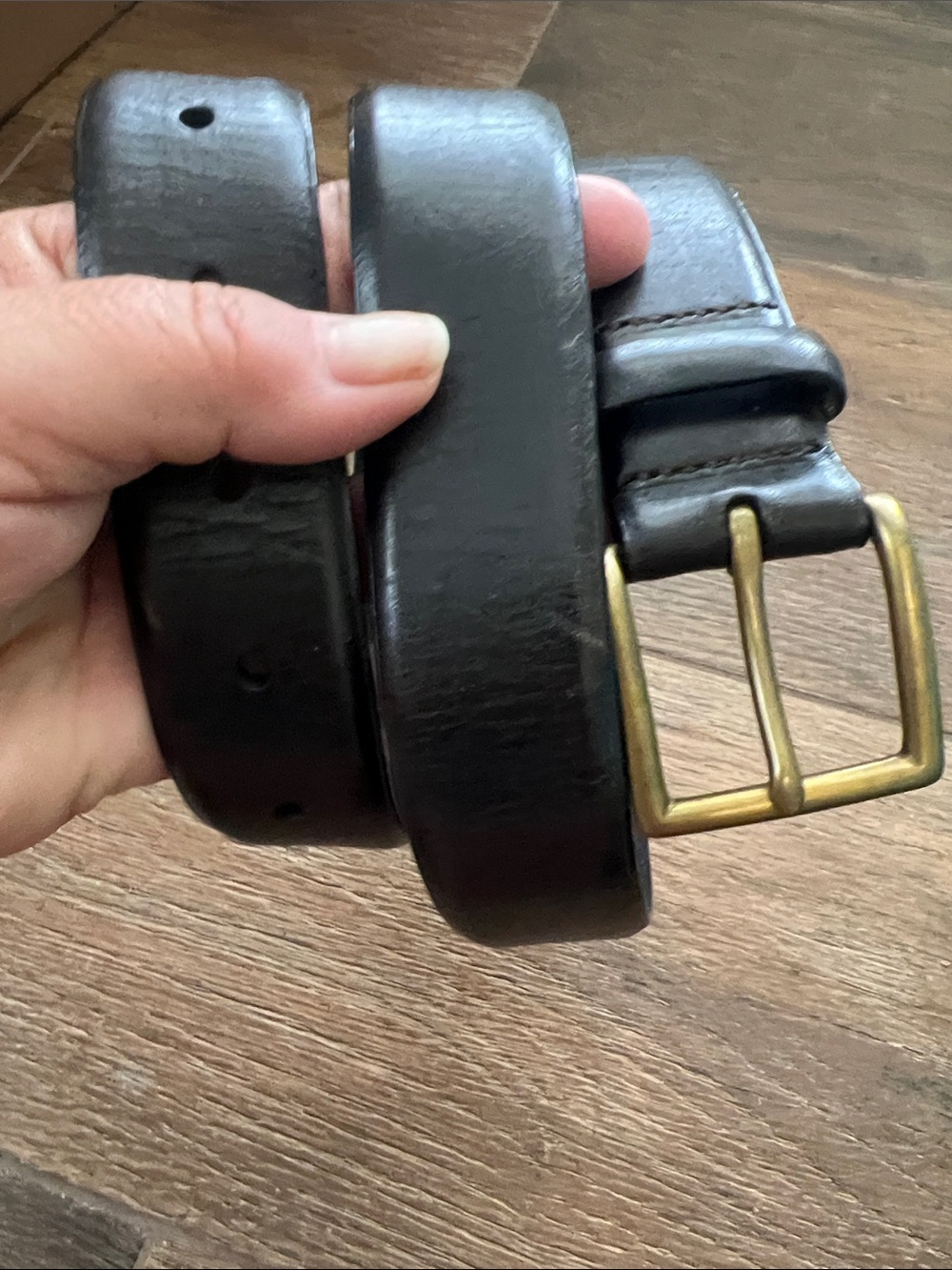 GAP Black Leather Belt with Brass-Tone Buckle